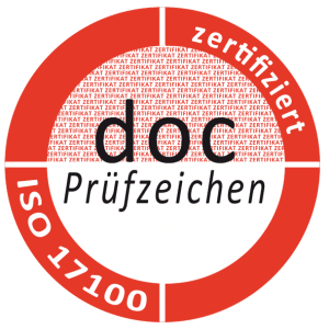 EnglishBusiness Partner AG für Englisch Training Sprachkurse Seminare Event Moderation Übersetzungen docConsult_Prüfzeichen_ISO_17100 Prüfzeichen ISO 17100